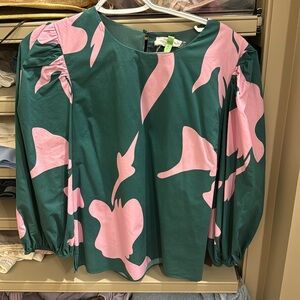 Hyacinth House size medium green and pink top